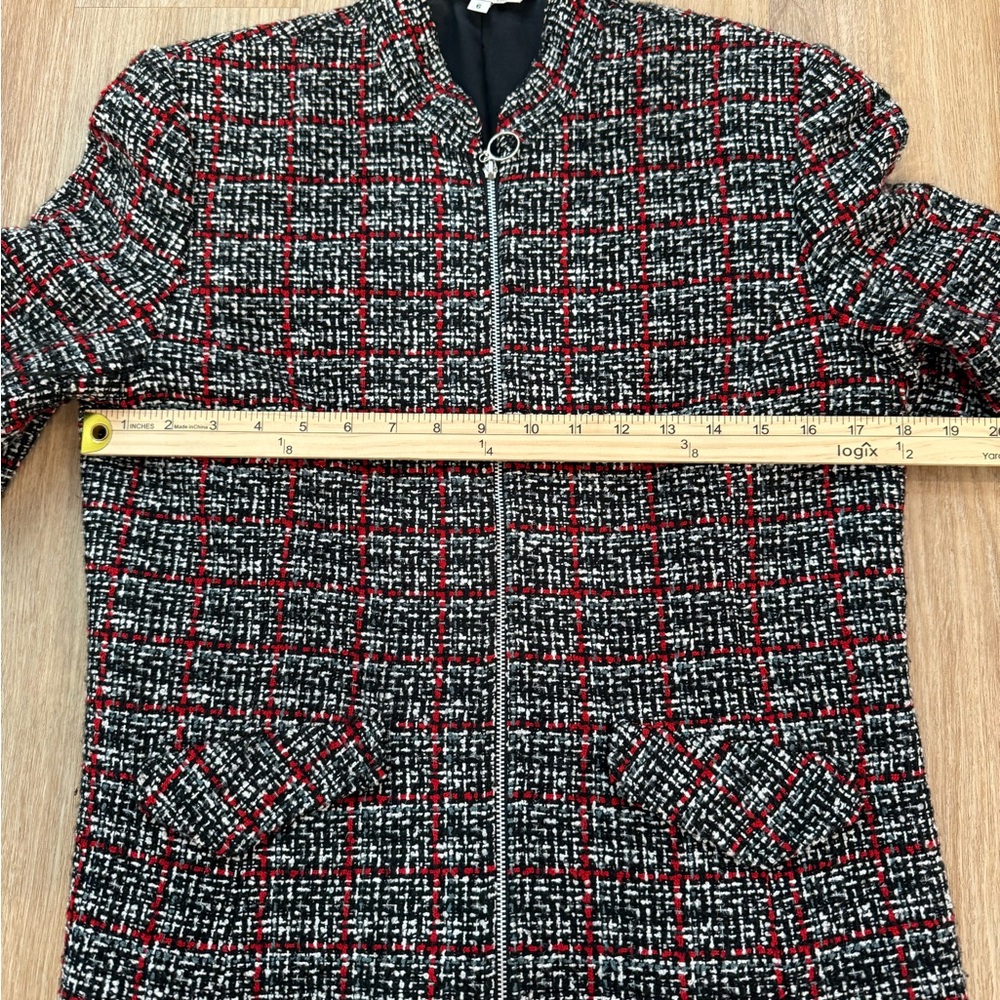 Sport Collection Tweed Zip Front Jacket Blazer Red Black White Plaid Size 6 - Picture 6 of 8